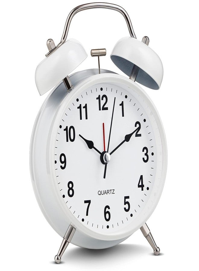 FARENI Vintage Twin Bell Analog Display Table Alarm Clock with Night LED Light Heavy Slippers Extra Loud Alarm Clock Ideal for Student and Kids Bedroom (White) - Image 2
